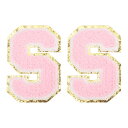 PATIKIL アイロン文字パッチ 2パックのシェニールグリッターレターパッチ ジーンズ 衣類 バッグ 帽子 シャツ クラフトの修理用に刺繍されたパッチ ピンク...