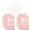 PATIKIL アイロン文字パッチ 2パックのシェニールグリッターレターパッチ ジーンズ 衣類 バッグ 帽子 シャツ クラフトの修理用テープ付き刺繍パッチ ピンク アルファベットG