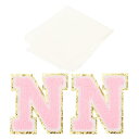 PATIKIL アイロン文字パッチ 2パックのシェニールグリッターレターパッチ ジーンズ 衣類 バッグ 帽子 シャツ クラフトの修理用テープ付き ピンク アルファベットN