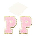 PATIKIL アイロン文字パッチ 2パックのシェニールグリッターレターパッチ ジーンズ 衣類 バッグ 帽子 シャツ クラフトの修理用テープ付き ピンク アルフ...