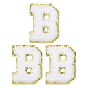 PATIKIL アイロン文字パッチ 3パックのシェニールグリッターレターパッチ ジーンズ 衣類 バッグ 帽子 シャツ クラフトの修理用に刺繍パッチ ホワイト アルファベットB