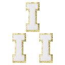 PATIKIL アイロン文字パッチ 3パックのシェニールグリッターレターパッチ ジーンズ 衣類 バッグ 帽子 シャツ クラフトの修理用に刺繍パッチ ホワイト アルファベットI