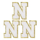 PATIKIL アイロン文字パッチ 3パックのシェニールグリッターレターパッチ ジーンズ 衣類 バッグ 帽子 シャツ クラフトの修理用に刺繍パッチ ホワイト アルファベットN