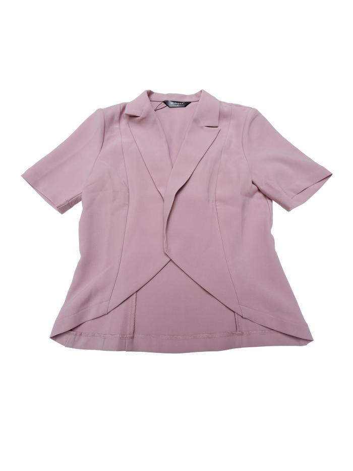 Allegra K カジュアルカーディガン 無地ブレザー ビジネス 軽量 半袖 前開き ノッチドラペル レディース グレーピンク XS