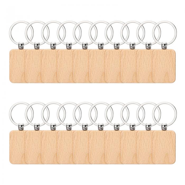 PATIKIL 1.77"の丸みを帯びた長方形の木製キーチェーン未加工20個の 未仕上げ 未加工の木製 キーチェーン DIYギフトクラフト用 木の色