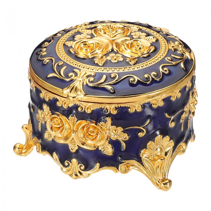 PATIKIL ヴィンテージメタルジ ュエリーボックス ラウンドトリンケットオーガナイザーボックスジ ュエ..