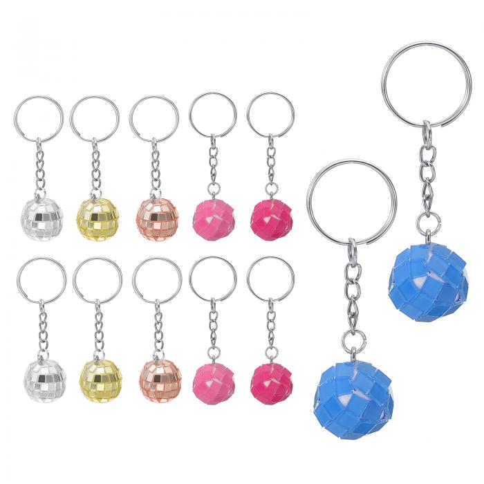 PATIKIL ディスコボールキーチェーン 12個70年代ディスコキーリング3cmディスコボールパーティーフェイバーズミラーボールキーチェーンクリスマスパーティー用品 ミックスカラー