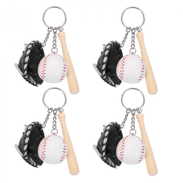 PATIKIL 野球キーチェーン 4のソフトボールグローブ野球バットキーチェーンスポーツノベルティチャームペンダントバックパック ギフト パーティーフェイバー 記念品 スポーツファン 黒