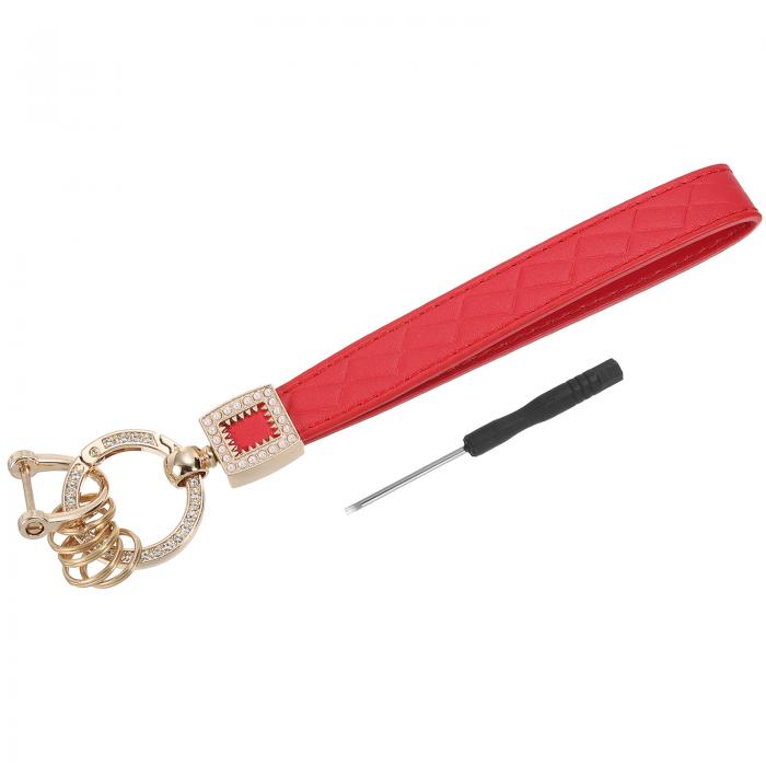 PATIKIL レザーリストレットキーチェーン キーチェーンホルダーキーフォブリ ストバンド 5つ キーリングと紛失防止Dリング付き 男性用女性用財布車キー用 金色/レッド