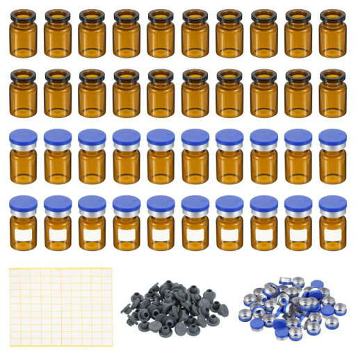 PATIKIL 5ml サンプルバイアル 100個 ラボ用空バイアル ブチルゴムストッパー付き クリンプトップキャップとラベル ホウケイ酸ガラスバイアル アンバー PATIKIL 5ml サンプルバイアル 100個 ラボ用空バイアル ブチルゴムストッパー付き クリンプトップキャップとラベル ホウケイ酸ガラスバイアル アンバー