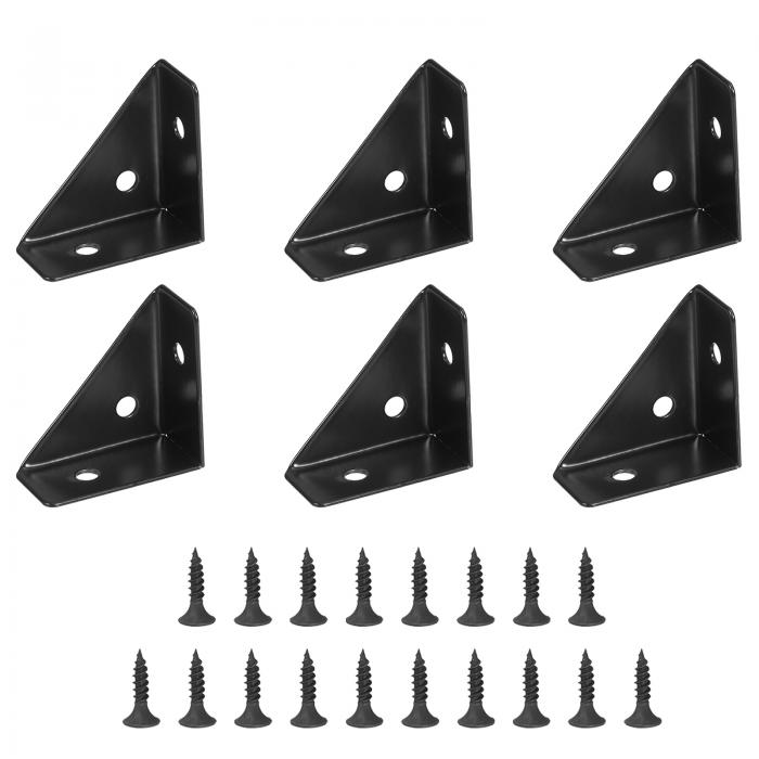 PATIKIL コーナーブ ラケット1.5 x 1.5インチ 6個 三角形シェルフブ ラケットジョイント 右角ブ ラケット 冷間圧延鋼ブ ラケット 取り付けサポート付き デスク ベッド エッジ用 黒