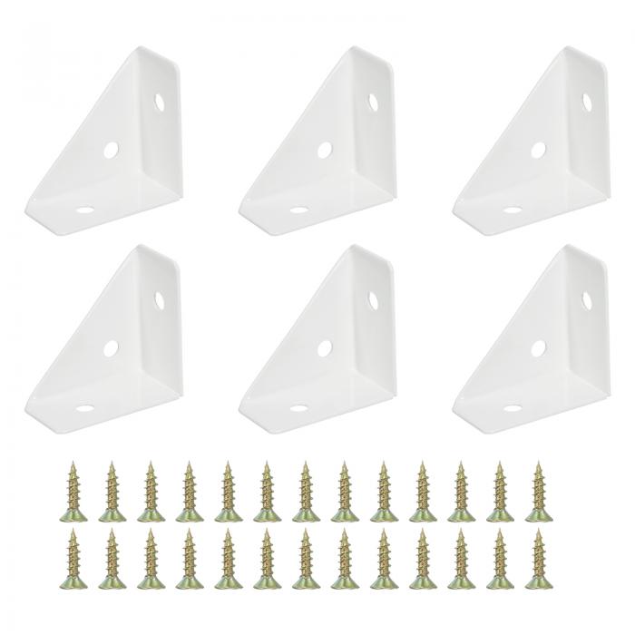 PATIKIL コーナーブ ラケット1.5 x 1.5インチ 6個 三角形シェルフブ ラケットジョイント 右角ブ ラケット 冷間圧延鋼ブ ラケット 取り付けサポート付き デスク ベッド エッジ用 ホワイト
