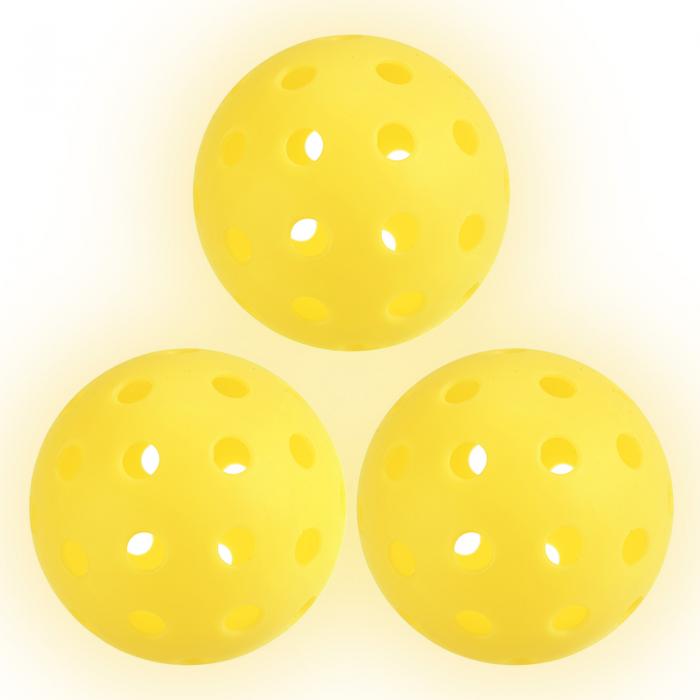 PATIKIL 蓄光ピクルボールボール 40穴暗闇で光るピクルボール3個セット屋外ピクルボールボールメッシュバッグ付き屋内外スポーツ用 イエロー