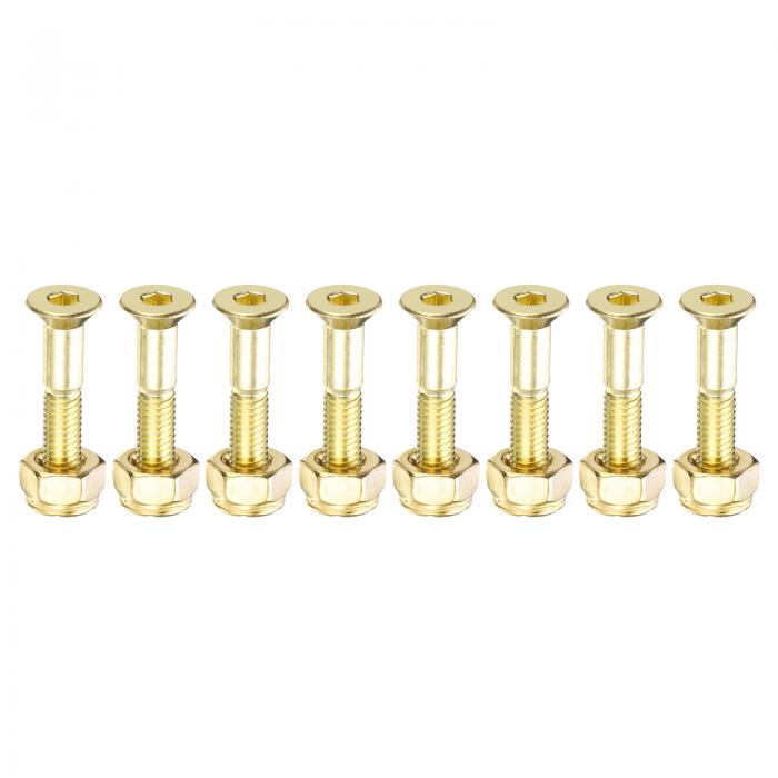 PATIKIL 1インチ 8個入りのカーボン鋼製グレード8.8取り付け用ネジボルトナットセット スケートボードクルーザー用の取り付けハードウェアキット 金色