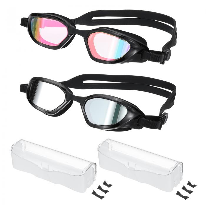 PATIKIL ユニセックス用偏光スイムゴーグル アンチフォグプールスイミングゴーグル 日射抵抗性 漏れなし 収納ボックス付き 大人用 ティーンエイジャー用 黒/パープル/シルバー
