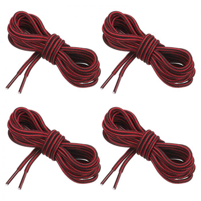 PATIKIL ラウンドブーツ 靴紐 120cm 4ペア 4mm ヘビーデューティーシューズレースロープ 二色ストライプドシューズレース アウトドアウォーキング ハイキング ワークシューズストリングス 黒 赤