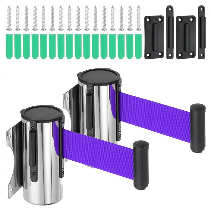 PATIKIL 2個固定壁掛け伸縮ベルトバリア 9.84フィート固定伸縮ベルトバリア 鋼製ケース付き 人混み管理..