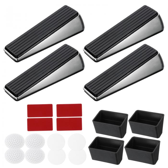 uxcell 4セット 強力なドアストッパーウェッジ 自己粘着ホルダーと壁保護具付き 亜鉛とゴム製 重いドア..