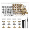 uxcell 24セットのレザースナップファスナーキット17mmメタルスナップボタンプレススタッドレザーリベットスナップ 3つのセッターツール付き 服 ジャケッ...