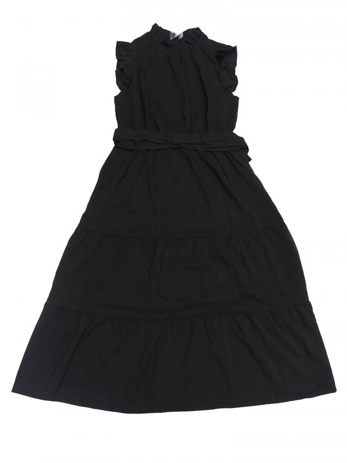 Allegra K レディース ミディドレス モックネック フリル キャップスリーブ ドレス ブラック XS