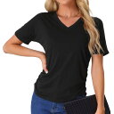 cheibear レディース レーヨン スリープ Tシャツ Vネック パジャマ トップ 黒 S