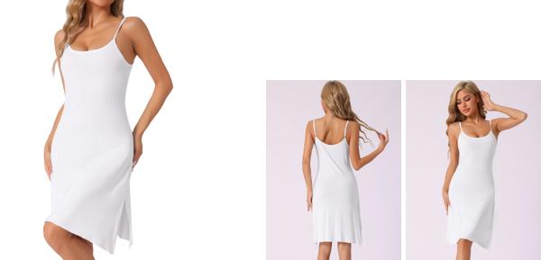 cheibear レディース キャミソール ナイトガウン ミドル丈 ナイトシャツ ノースリーブ スリープウェア サイドスリット スリープタンクドレス ホワイト S