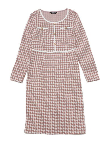 Allegra K 千鳥格子柄ドレス レディース ラウンドネック 長袖 ボディコン シースドレス ピンク L Allegra K 千鳥格子柄ドレス レディース ラウンドネック 長袖 ボディコン シースドレス ピンク L