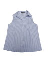 Allegra K レディース 夏用 ノースリーブ ボタンダウンシャツ ストライプ柄 ラペルカラー Vネック ブラウス タンクトップ ホワイトストライプ L
