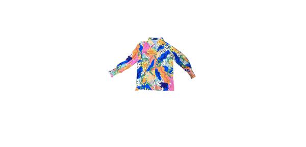 Allegra K レディース カジュアル Vネック ブラウス 花柄 ロールアップ 長袖 シフォン ボタンダウン ファッション トップ シャツ マルチカラー 2XL