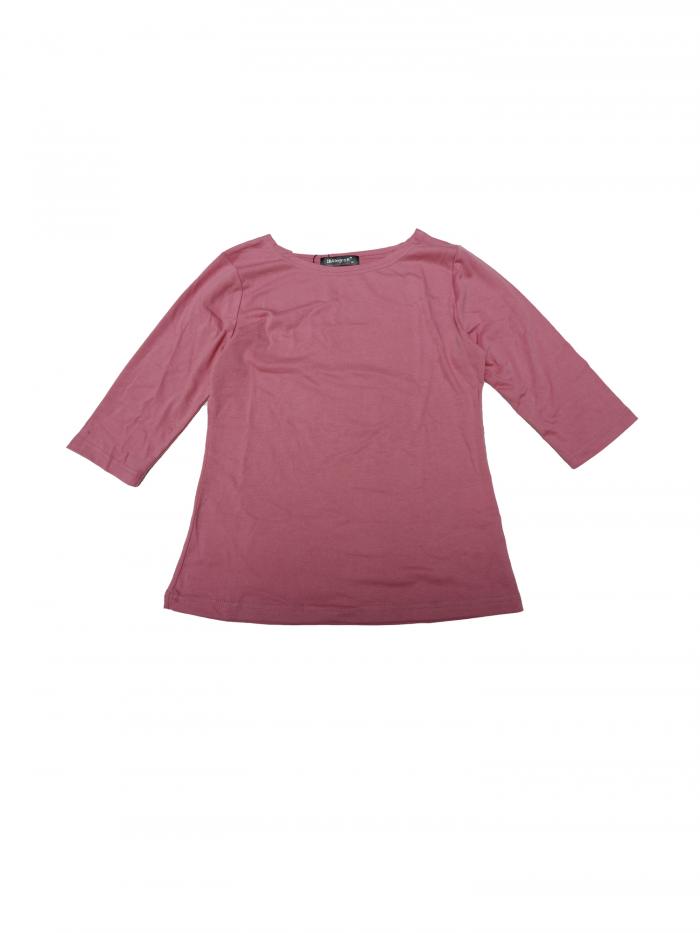 【期間限定10％OFF】Allegra K スリム Tシャツ ハーフスリーブ ラウンドネック 丸首 無地 レディース ダークピンク S(4)