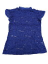 Allegra K ブラウス シースルー 総レース 立て襟 半袖 シャツ オフィス トップス 着痩せ エレガント ゴージャス レディース ダークブルー L(4)