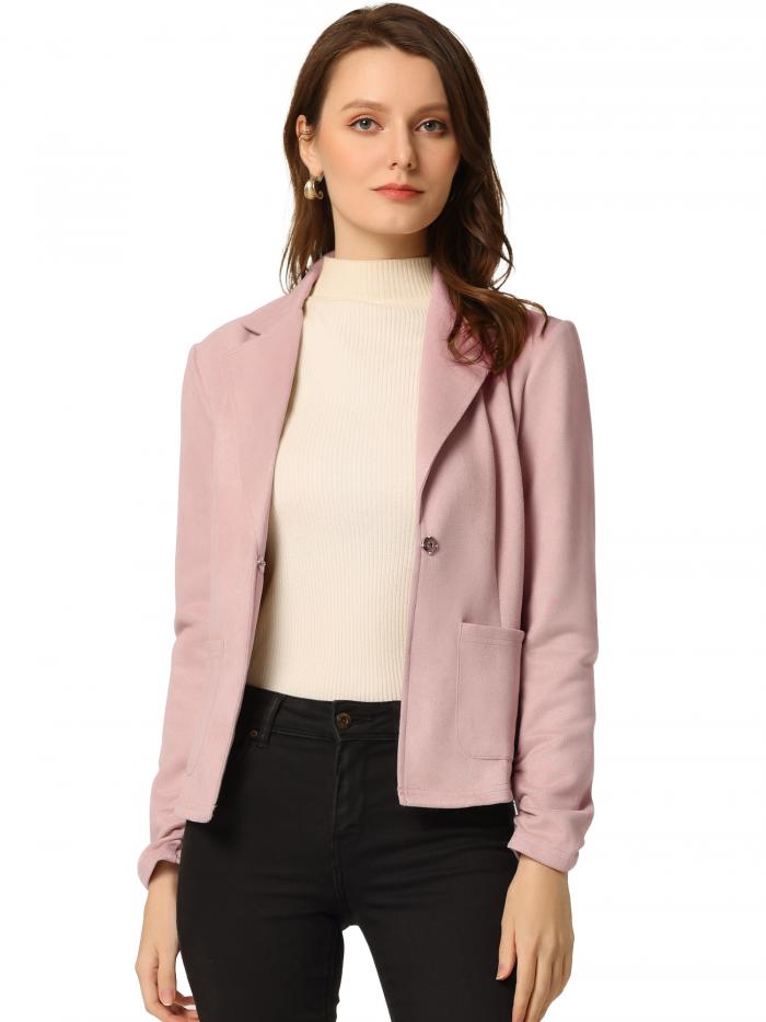 Allegra K ブレザースーツ フェイクスエード 長袖 オープンフロント ドローストリング カジュアル レディース ピンク XL