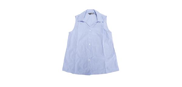 Allegra K レディース 夏用 ノースリーブ ボタンダウンシャツ ストライプ柄 ラペルカラー Vネック ブラウス タンクトップ ブルーストライプ L