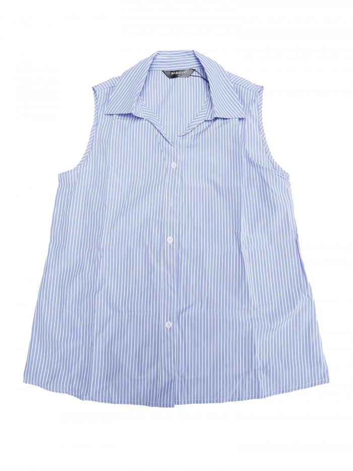 Allegra K レディース 夏用 ノースリーブ ボタンダウンシャツ ストライプ柄 ラペルカラー Vネック ブラウス タンクトップ ブルーストライプ L