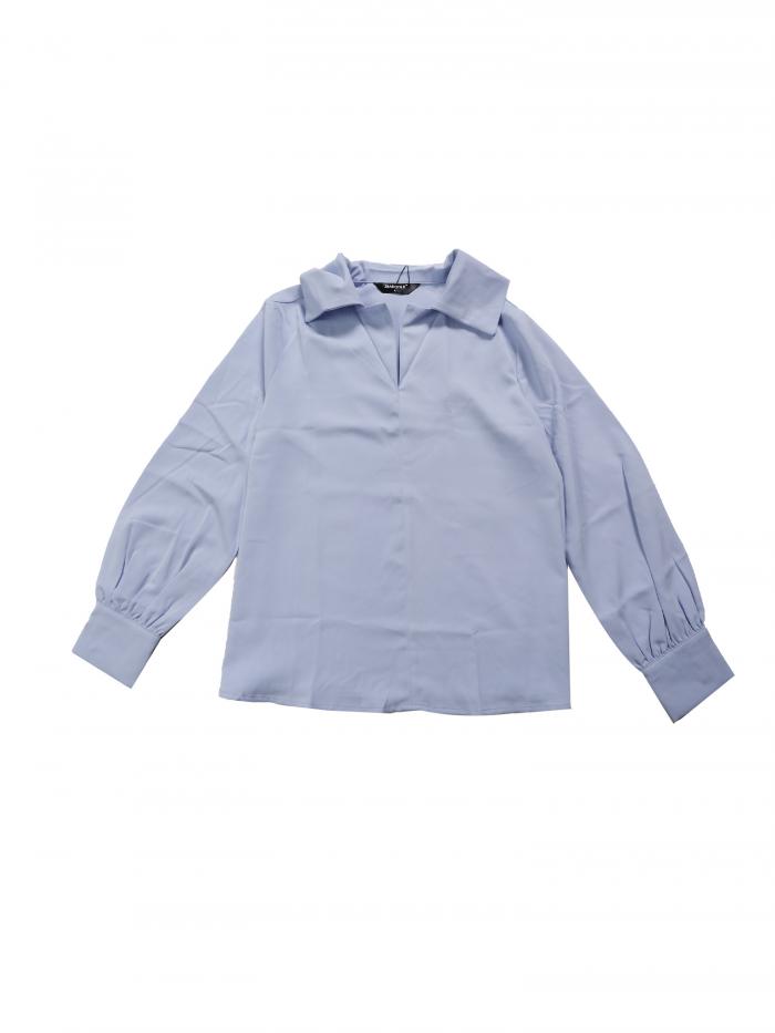 Allegra K レディース Vネックシャツ 襟付き 長袖 カジュアル ドレッシー ワークブラウス ブルー XL
