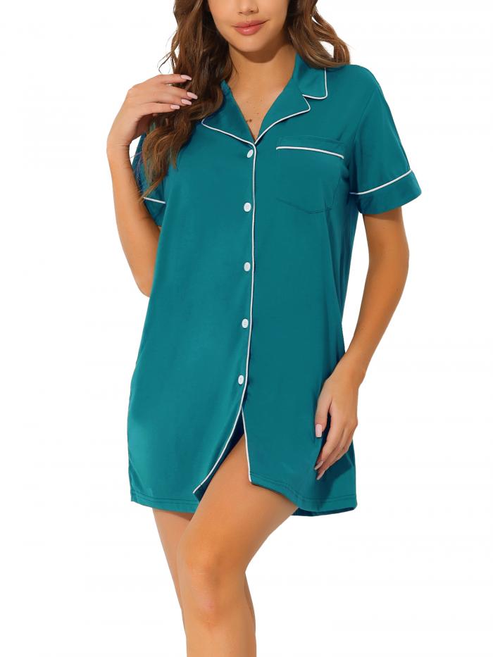 cheibear パジャマ シャツ ドレス ラウンジ 夏 半袖 ボタン ダウン レディース ピーコックグリーン M
