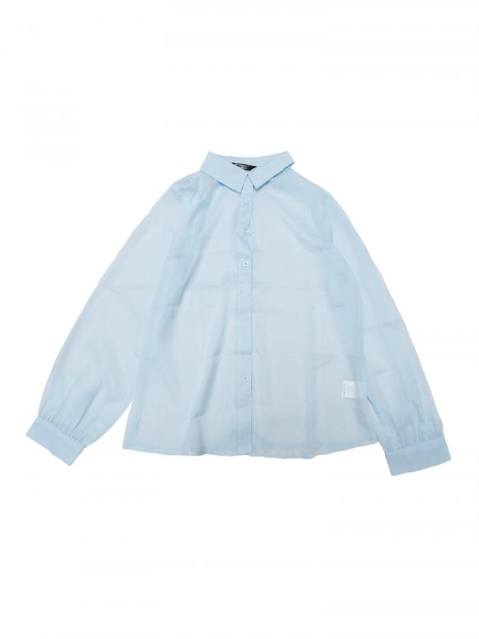 Allegra K 無地シャツ 長袖ブラウス トップス ボタンダウン シャツ メッシュシアー レディース ライトブルー XL