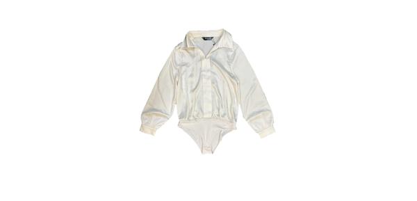 Allegra K レディース サテン ブラウス ボディスーツ Vネック 長袖 ビジネス ワークカラーシャツ トップ ボディスーツ シャンパン XL