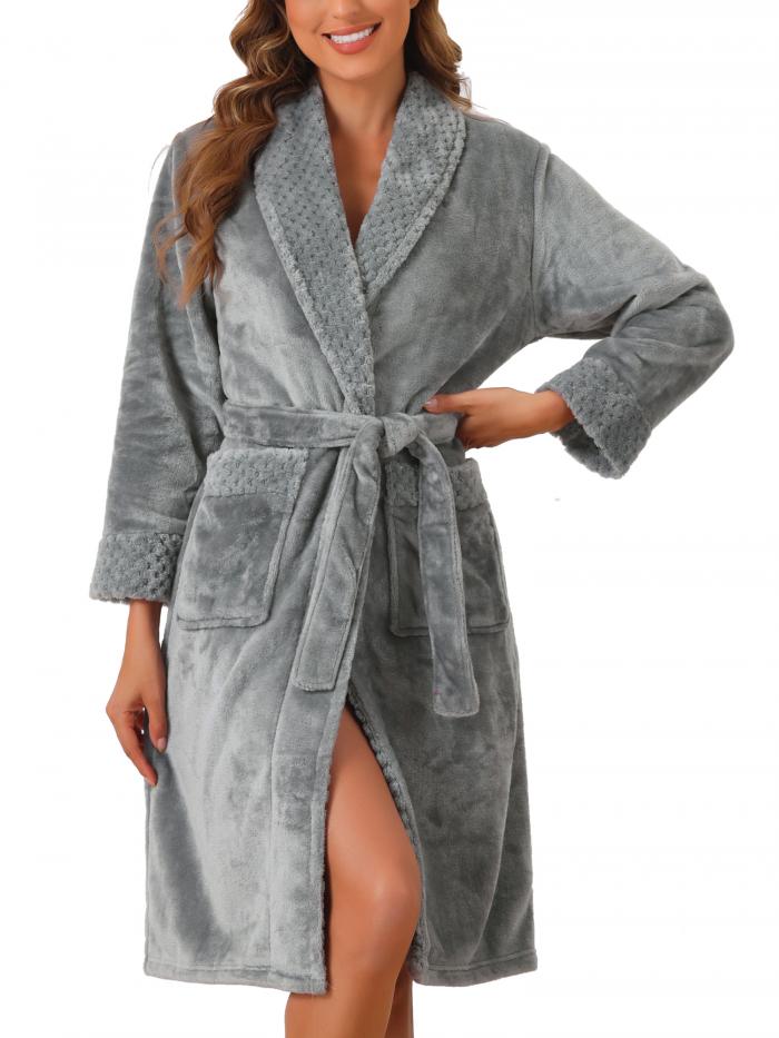 cheibear レディース フランネル バスローブ プラッシュ ソフト ローブ ふわふわ ロング スパ ローブ グレー L