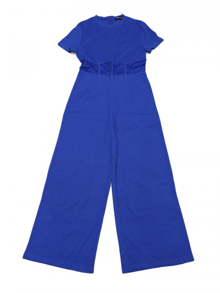 Allegra K レディース カジュアル クルーネック メッシュ シアー ワイドレッグ ジャンプスーツ ワンピース ロイヤルブルー S