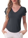 cheibear レディース ビスコース スリープ Tシャツ Vネック パジャマ トップス ポケット付き グレー L