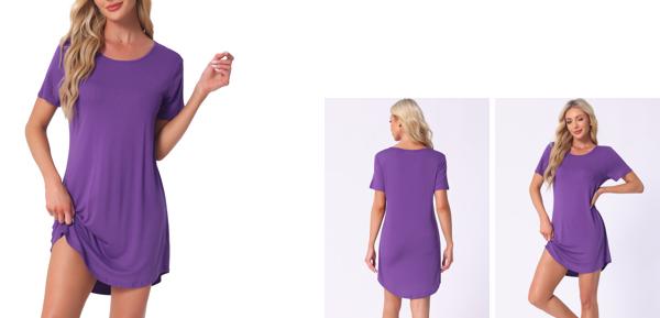 cheibear レディース スリープシャツ Tシャツ ドレス カラフル ストライプ 半袖 ナイトシャツ ナイトガウン パープル S 2