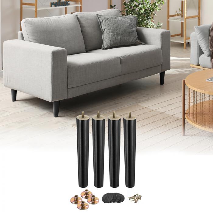 uxcell 家具の脚 丸い木製の脚 交換用椅子脚 ソファー 椅子 ベッド ドレッサー キャビネット用 30cm 黒色 4個