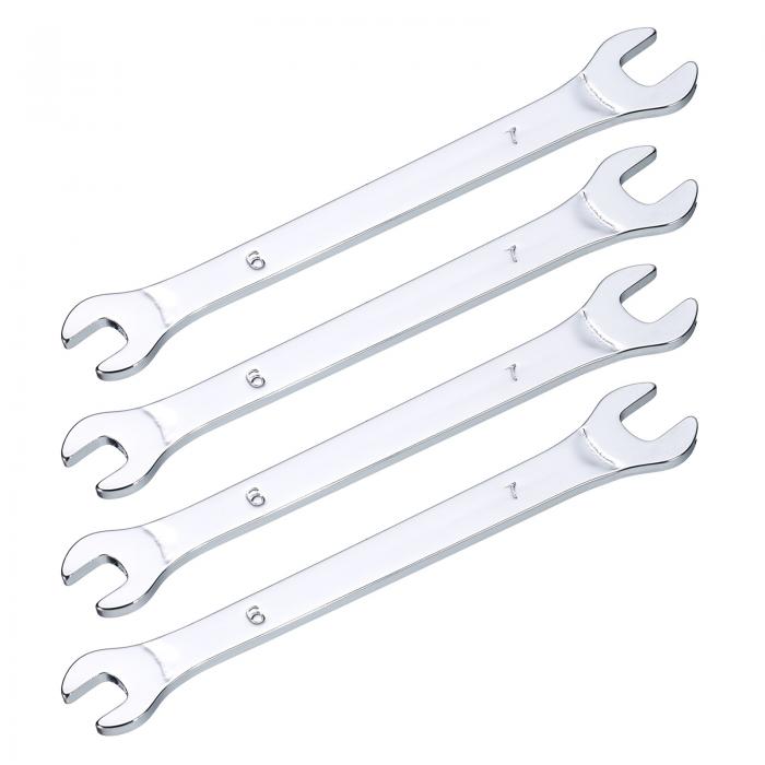 uxcell 薄型オープンエンドレンチ 6mmx7mm メトリック ダブルオープンエンドレンチ クロムメッキ ミラーポリッシュ 高炭素鋼 薄型レンチ 家庭用機械修理用 4個