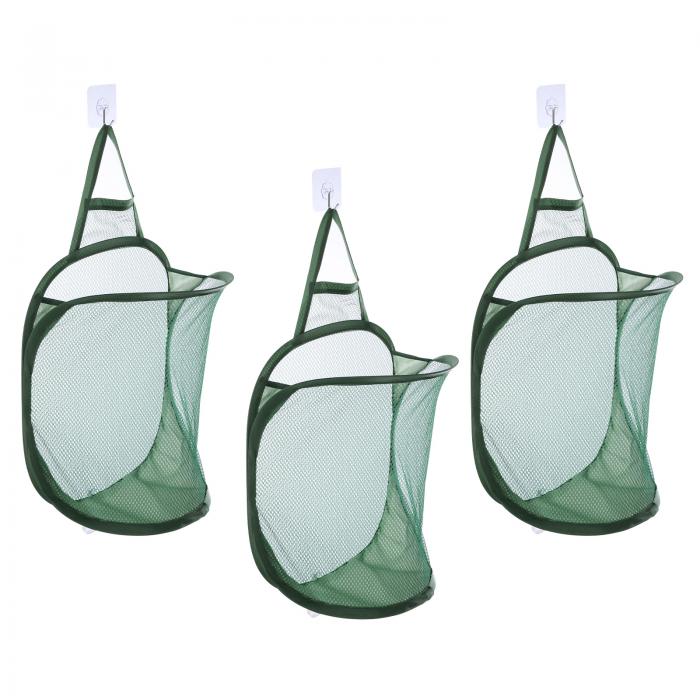 uxcell 吊り下げ式ランドリーバスケット 折りたたみ式メッシュランドリーバスケット フック付き 汚れた衣類の自宅保管 キャンプ旅行 ホテルでの使用 ダーク緑...