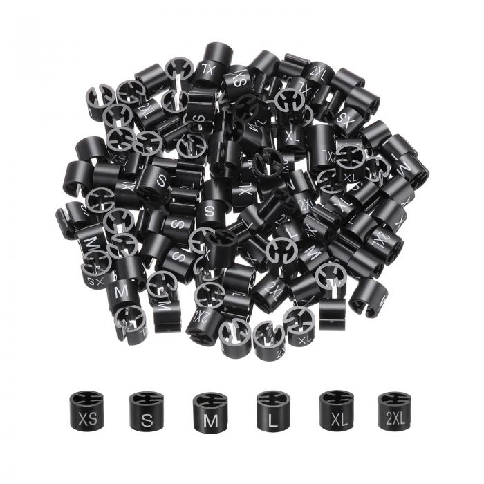uxcell 衣類ハンガーマーカーXS/S/M/L/XL/2XLサイズタグ3 mmロッド用ブ ラ ックガーメント衣類カラーコーディング 150個
