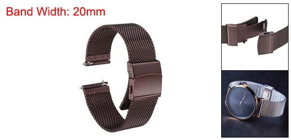 uxcell 20mm幅1.8mm厚のステンレススチールメッシュウォッチバンド クイックリリースメタルウォッチストラップ 調節可能な折りたたみクレスプ 男性用女性用交換バンド 茶色&#10;