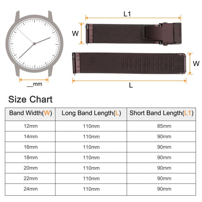 uxcell 20mm幅1.8mm厚のステンレススチールメッシュウォッチバンド クイックリリースメタルウォッチストラップ 調節可能な折りたたみクレスプ 男性用女性用交換バンド 茶色&#10;
