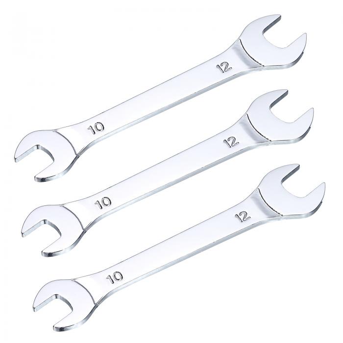 uxcell 薄型オープンエンドレンチ 10mmx12mm メトリック ダブルオープンエンドレンチ クロムメッキ ミラーポリッシュ 高炭素鋼 薄型レンチ 家庭用機械修理用 3個