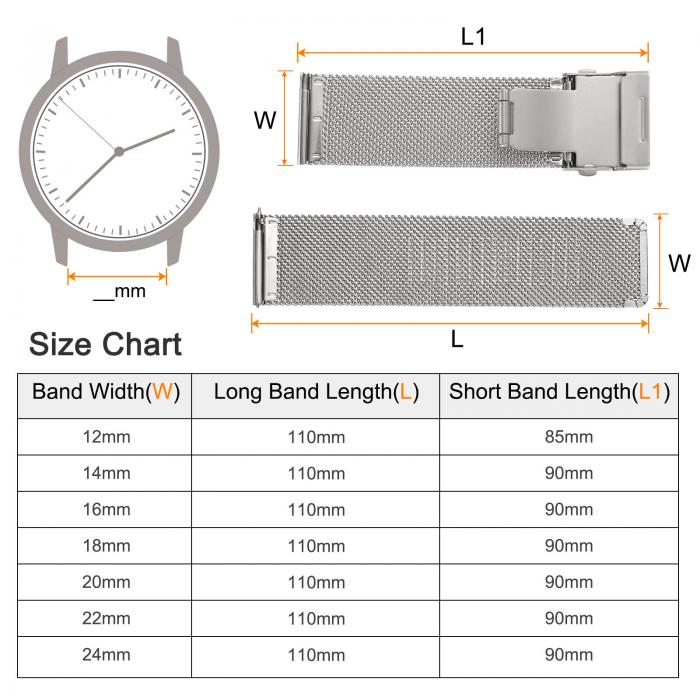 uxcell 24mm幅1.8mm厚ステンレススチールメッシュウォッチバンド クイックリリースメタルウォッチストラップ 調節可能な折りたたみクレスプ交換バンド メンズ・レディース用 シルバートーン